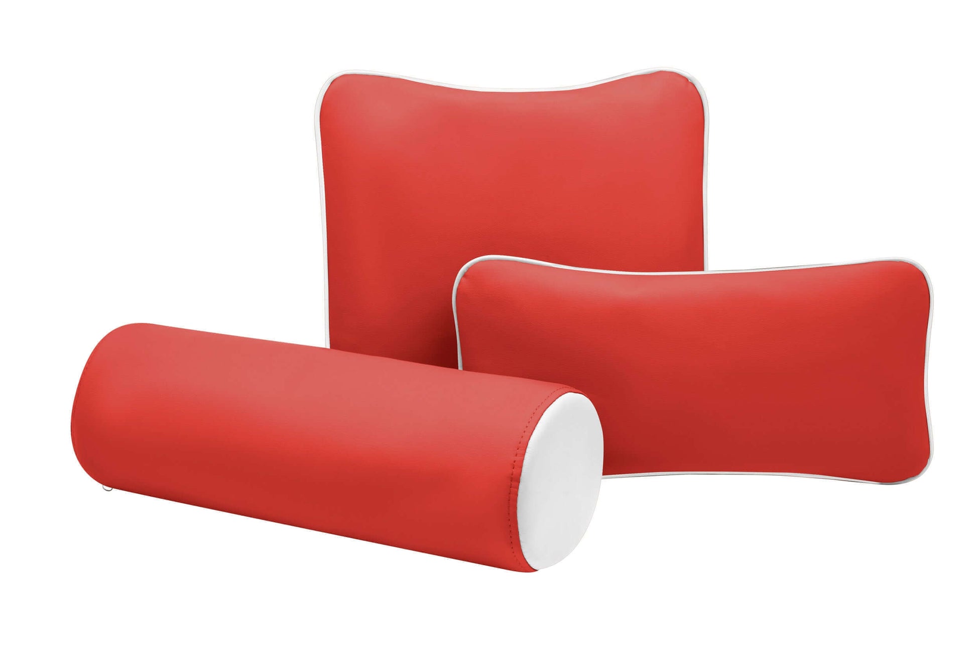 Red vinyl tattoo pillow set including armrest for tattoo, tattoo pillow pack, and customized tattoo pillows for clients.